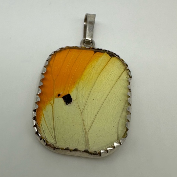 Sterling Silver Great Orange Tipped Butterfly Wing Pendant Unique and Authentic! - Picture 6 of 13